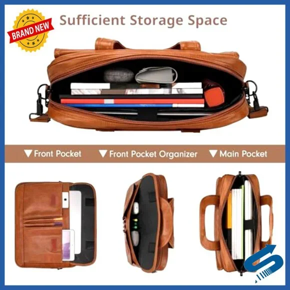 Leather Laptop Messenger Bag Waterproof Professional Office Travel Business